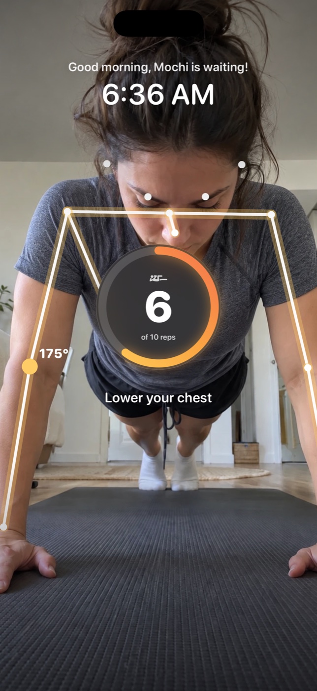 Mission screen: 10 push-ups to silence the alarm.